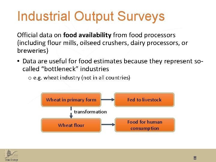 Industrial Output Surveys Official data on food availability from food processors (including flour mills,