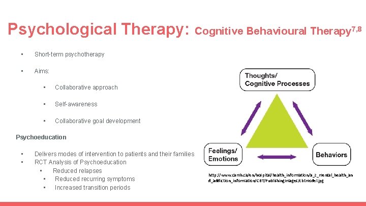 Psychological Therapy: Cognitive Behavioural Therapy 7, 8 • Short-term psychotherapy • Aims: • Collaborative