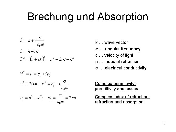 Brechung und Absorption k … wave vector … angular frequency c … velocity of
