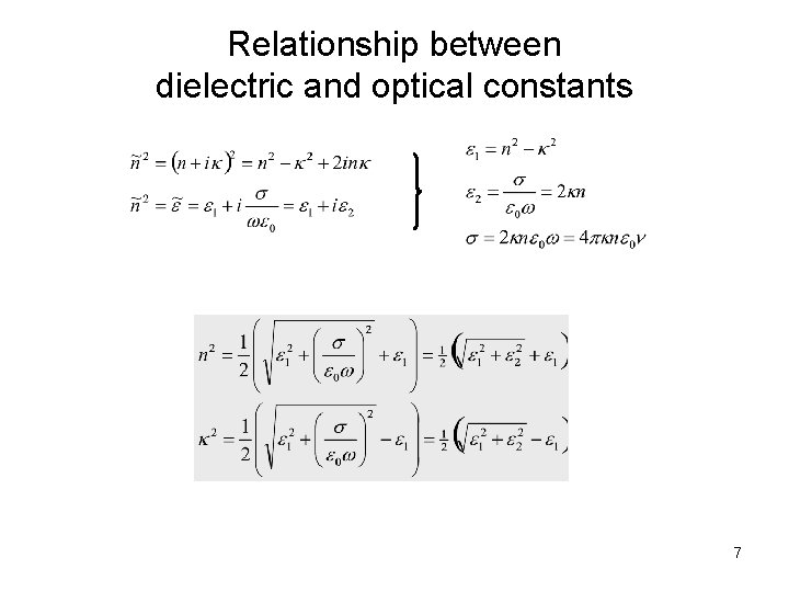 Relationship between dielectric and optical constants 7 