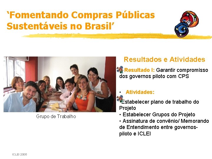 ‘Fomentando Compras Públicas Sustentáveis no Brasil’ Resultados e Atividades • Resultado I: Garantir compromisso