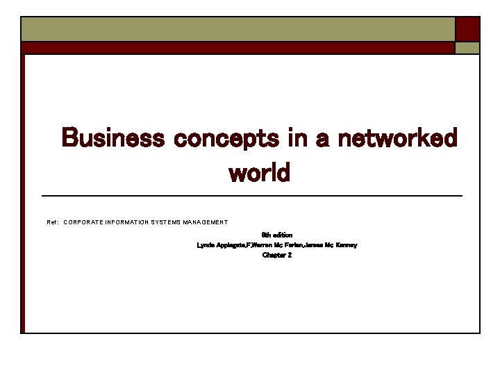 Business concepts in a networked world Ref: CORPORATE INFORMATION SYSTEMS MANAGEMENT 6 th edition