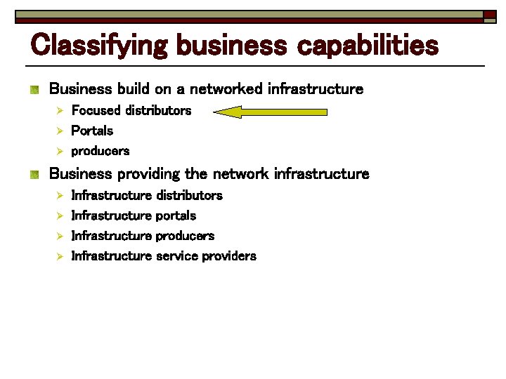Classifying business capabilities Business build on a networked infrastructure Ø Ø Ø Focused distributors