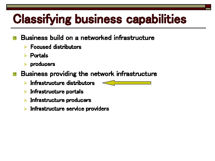 Classifying business capabilities Business build on a networked infrastructure Ø Ø Ø Focused distributors