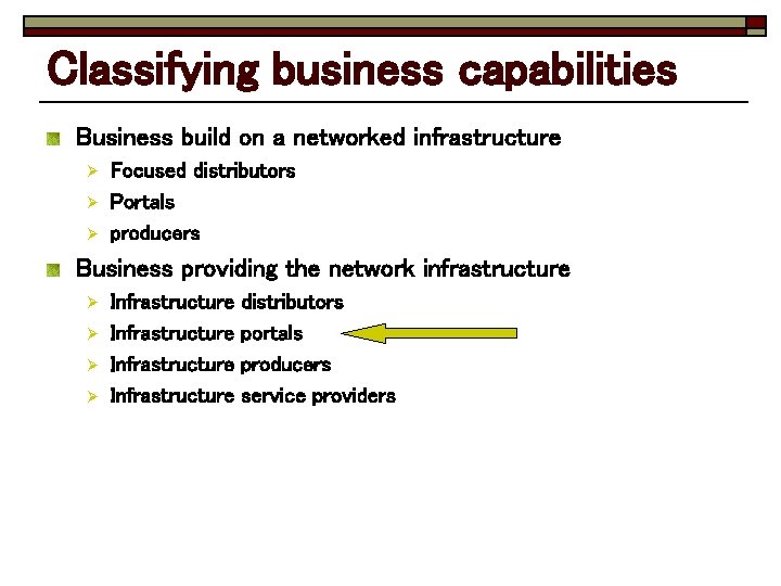 Classifying business capabilities Business build on a networked infrastructure Ø Ø Ø Focused distributors