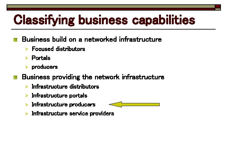 Classifying business capabilities Business build on a networked infrastructure Ø Ø Ø Focused distributors