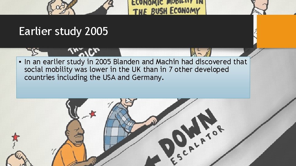 Earlier study 2005 • In an earlier study in 2005 Blanden and Machin had