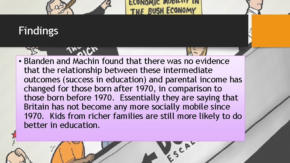 Findings • Blanden and Machin found that there was no evidence that the relationship