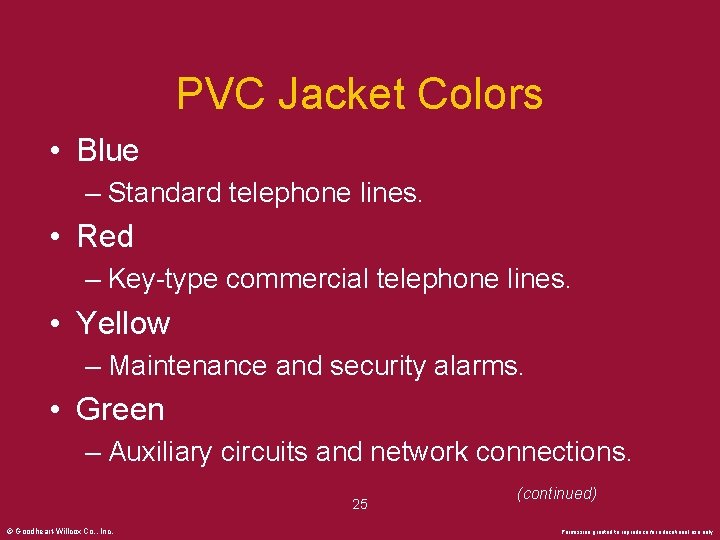 PVC Jacket Colors • Blue – Standard telephone lines. • Red – Key-type commercial