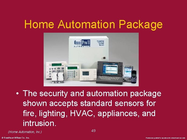 Home Automation Package • The security and automation package shown accepts standard sensors for