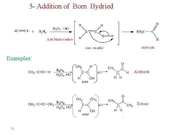 5 - Addition of Born Hydried Examples: Aldehyde Ketone 20 