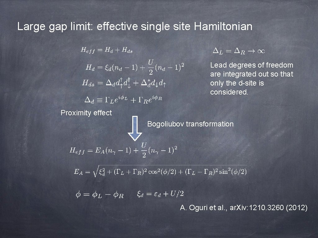 Large gap limit: effective single site Hamiltonian Lead degrees of freedom are integrated out
