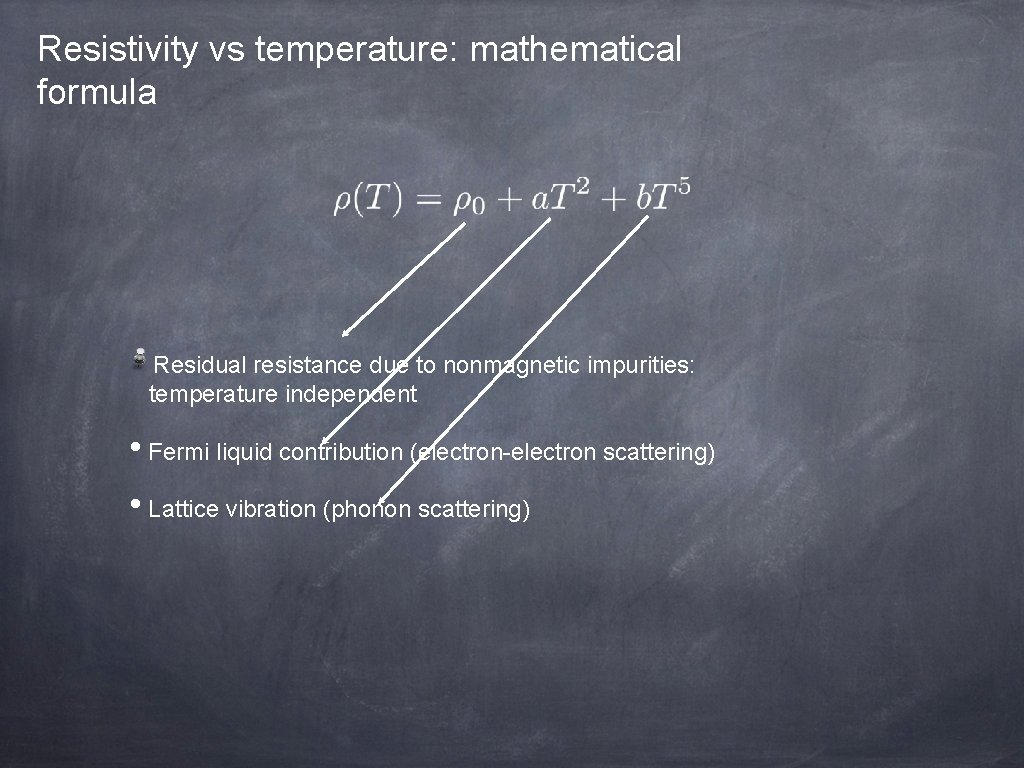 Resistivity vs temperature: mathematical formula Residual resistance due to nonmagnetic impurities: temperature independent •