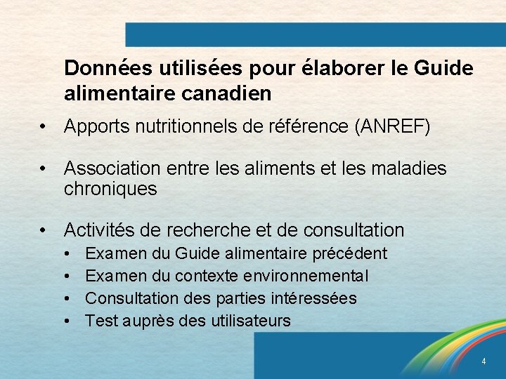 Données utilisées pour élaborer le Guide alimentaire canadien • Apports nutritionnels de référence (ANREF)