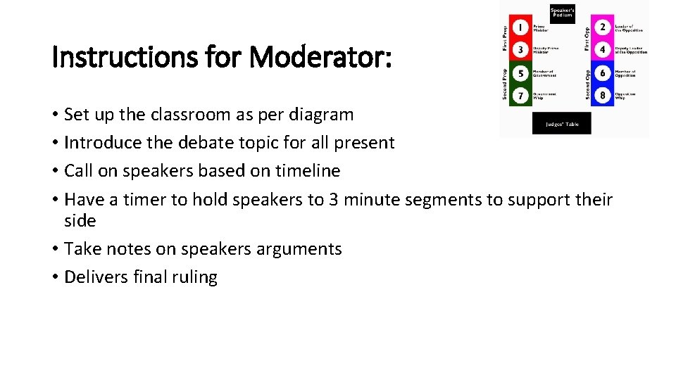 Instructions for Moderator: • Set up the classroom as per diagram • Introduce the