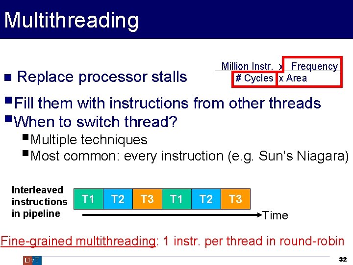 Multithreading Million Instr. xx Frequency # Cycles x Area Replace processor stalls §Fill them