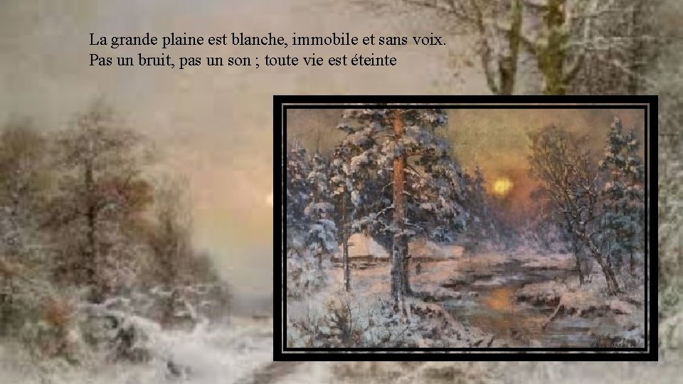 La grande plaine est blanche, immobile et sans voix. Pas un bruit, pas un