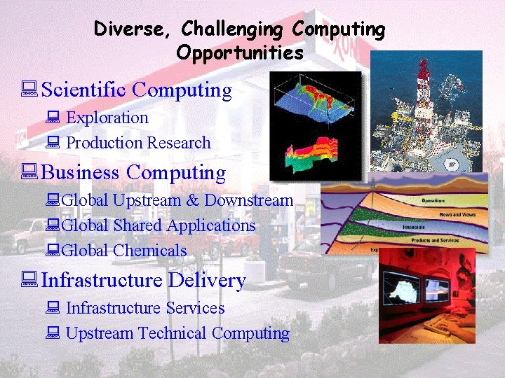 Diverse, Challenging Computing Opportunities : Scientific Computing : Exploration : Production Research : Business