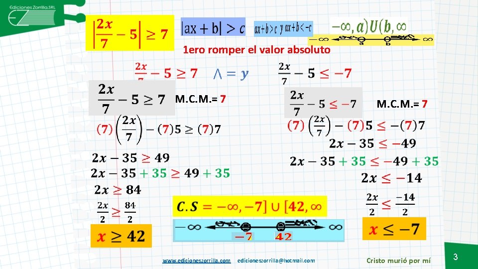  1 ero romper el valor absoluto M. C. M. = 7 www. edicioneszorrilla.