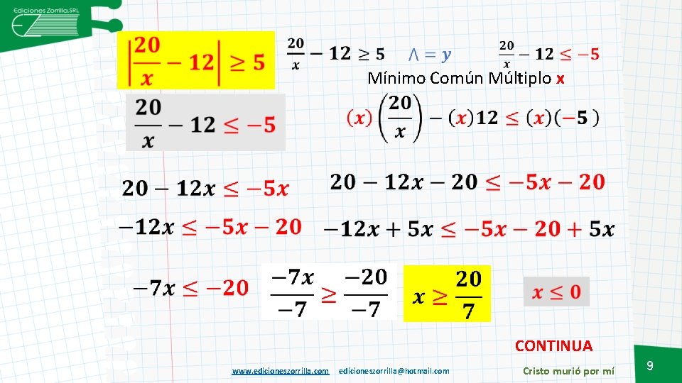  Mínimo Común Múltiplo x CONTINUA www. edicioneszorrilla. com edicioneszorrilla@hotmail. com Cristo murió por