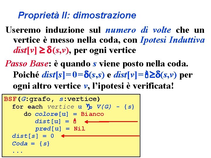 Proprietà II: dimostrazione Useremo induzione sul numero di volte che un vertice è messo