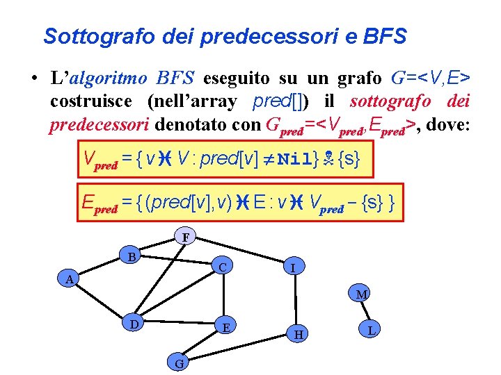 Sottografo dei predecessori e BFS • L’algoritmo BFS eseguito su un grafo G=<V, E>