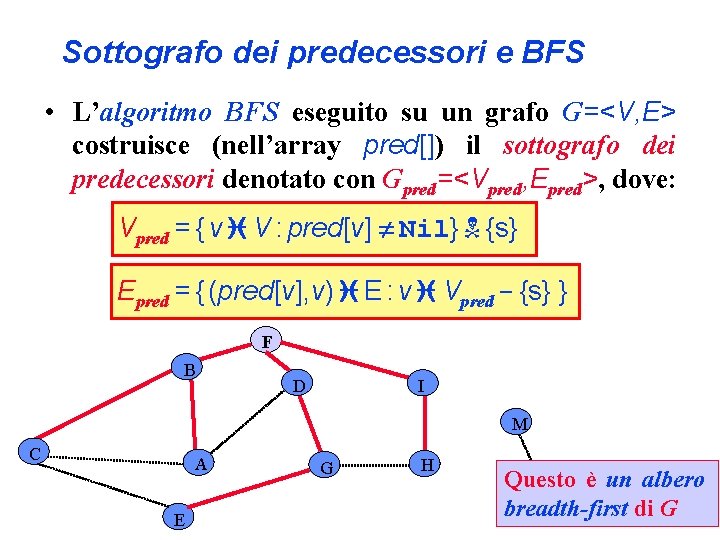 Sottografo dei predecessori e BFS • L’algoritmo BFS eseguito su un grafo G=<V, E>