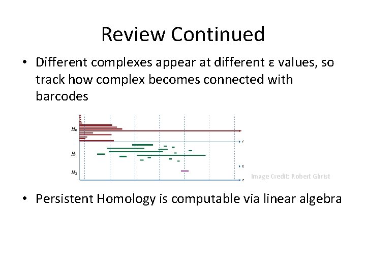Review Continued • Different complexes appear at different ε values, so track how complex Review Continued • Different complexes appear at different ε values, so track how complex