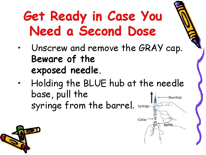 Get Ready in Case You Need a Second Dose • • Unscrew and remove