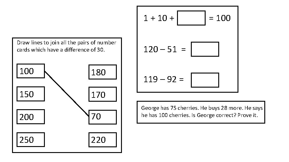 1 + 10 + Draw lines to join all the pairs of number cards