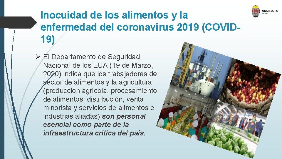 Inocuidad de los alimentos y la enfermedad del coronavirus 2019 (COVID 19) Ø El