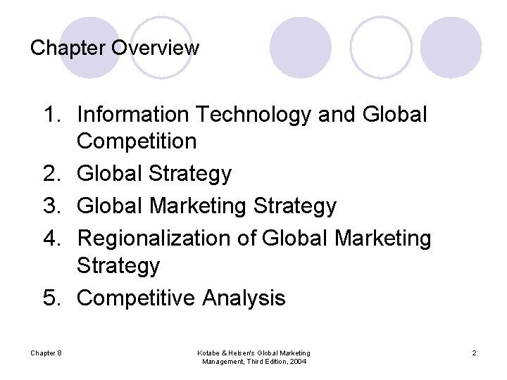 Chapter Overview 1. Information Technology and Global Competition 2. Global Strategy 3. Global Marketing