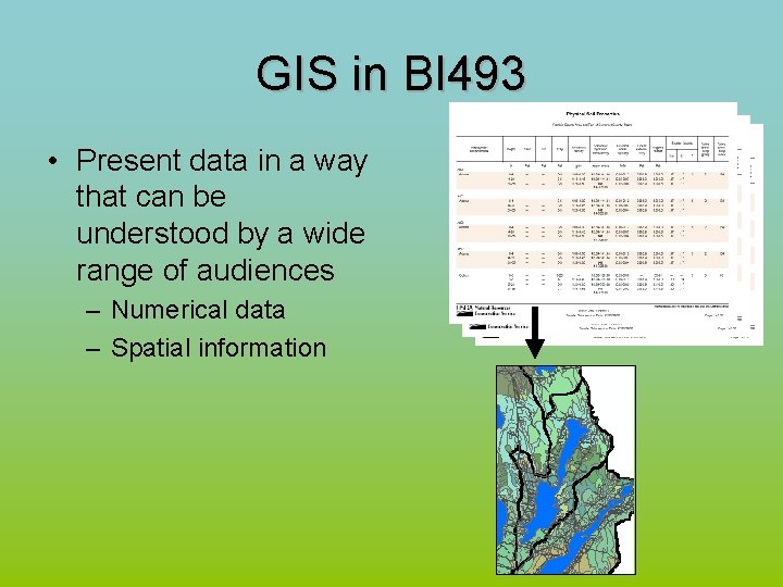 GIS in BI 493 • Present data in a way that can be understood