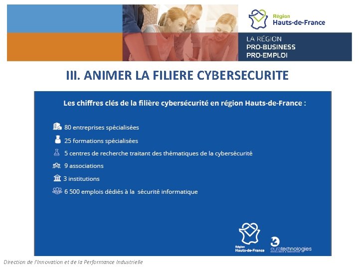 III. ANIMER LA FILIERE CYBERSECURITE Direction de l’Innovation et de la Performance Industrielle 