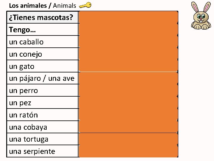 Los animales / Animals ¿Tienes mascotas? Tengo… un caballo un conejo un gato un