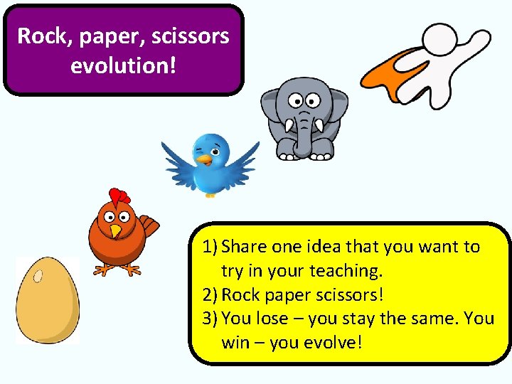 Rock, paper, scissors evolution! 1) Share one idea that you want to try in