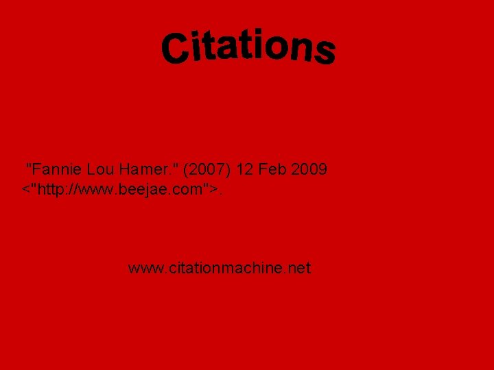 "Fannie Lou Hamer. " (2007) 12 Feb 2009 <"http: //www. beejae. com">. www. citationmachine.