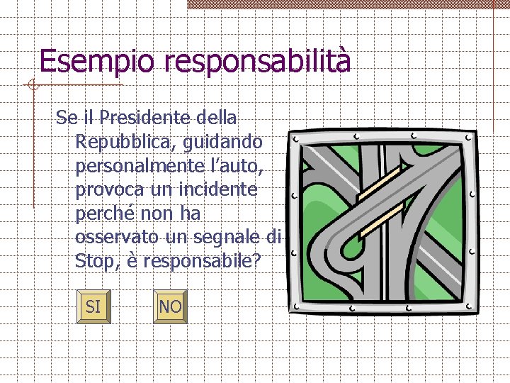 Esempio responsabilità Se il Presidente della Repubblica, guidando personalmente l’auto, provoca un incidente perché