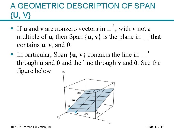 A GEOMETRIC DESCRIPTION OF SPAN {U, V} § If u and v are nonzero