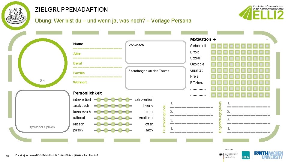 ZIELGRUPPENADAPTION Übung: Wer bist du – und wenn ja, was noch? – Vorlage Persona ZIELGRUPPENADAPTION Übung: Wer bist du – und wenn ja, was noch? – Vorlage Persona