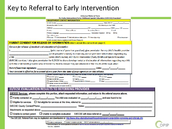 Key to Referral to Early Intervention 