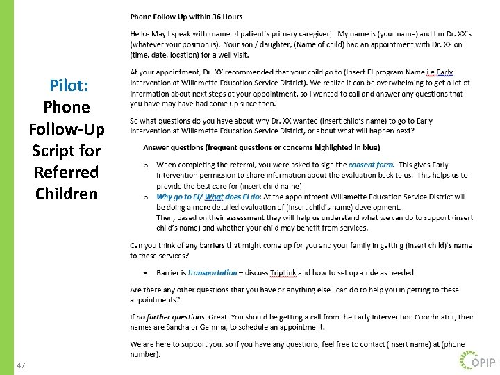 Pilot: Phone Follow-Up Script for Referred Children 47 
