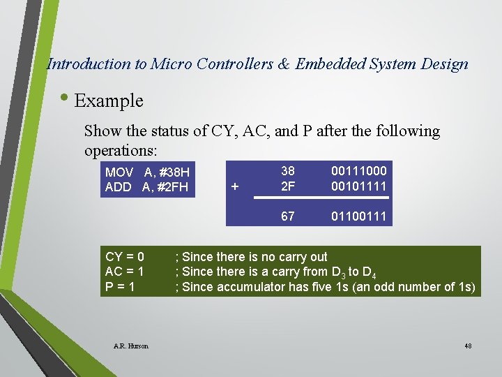 Introduction to Micro Controllers & Embedded System Design • Example Show the status of