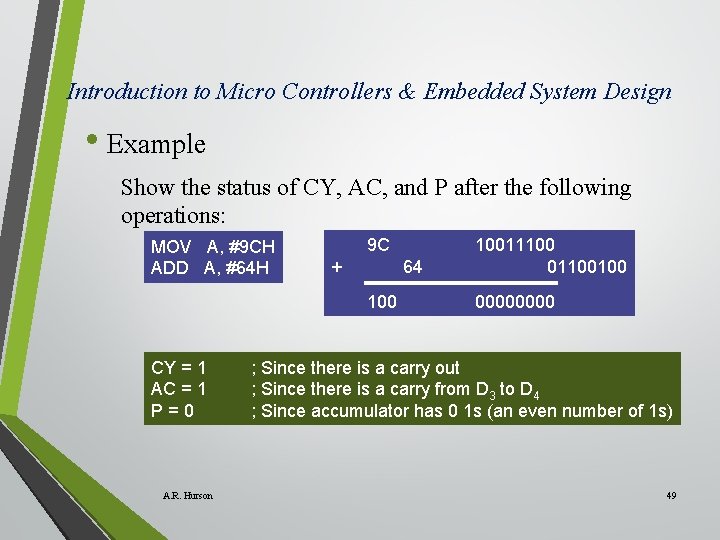 Introduction to Micro Controllers & Embedded System Design • Example Show the status of