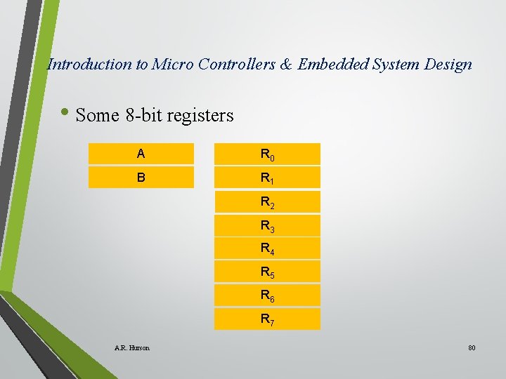 Introduction to Micro Controllers & Embedded System Design • Some 8 -bit registers A