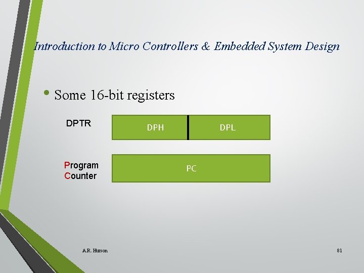 Introduction to Micro Controllers & Embedded System Design • Some 16 -bit registers DPTR