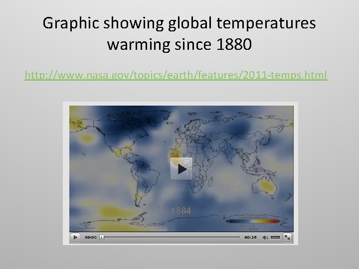 Graphic showing global temperatures warming since 1880 http: //www. nasa. gov/topics/earth/features/2011 -temps. html 