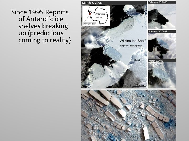 Since 1995 Reports of Antarctic ice shelves breaking up (predictions coming to reality) 