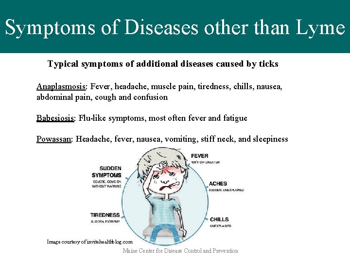 Symptoms of Diseases other than Lyme Typical symptoms of additional diseases caused by ticks