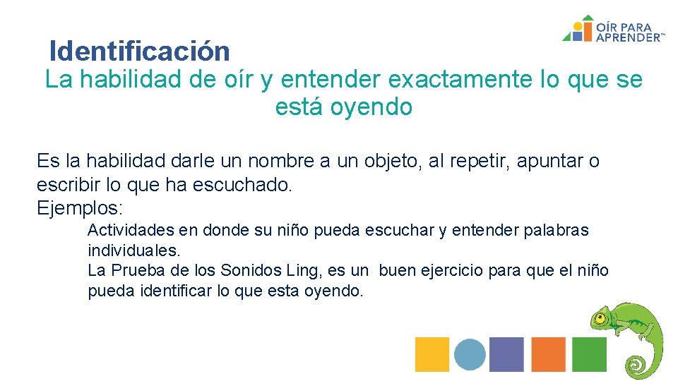 Identificación La habilidad de oír y entender exactamente lo que se está oyendo Es